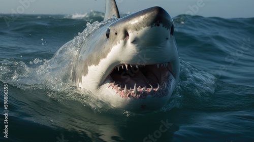 Attack great white shark, close up Generative AI