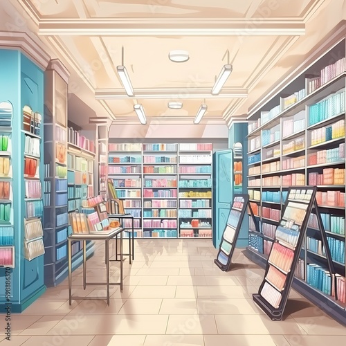 stationery store for background. shopping mall store interior. generative AI