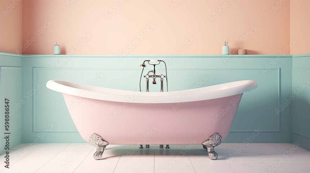 Bathtub on pastel color background Generative AI