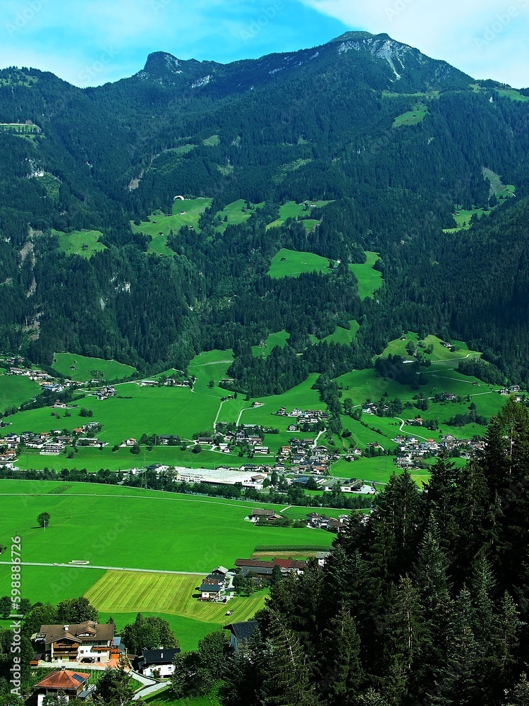 Austrian Alps - view of the valley to the village of Schwendau