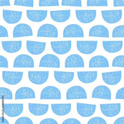 Seamless pattern with boho blue textured semicircle