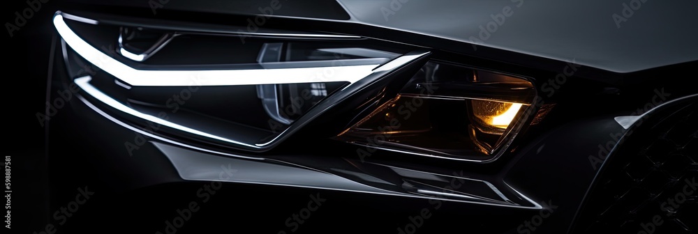 close up headlight futuristic concept EV car Generative AI