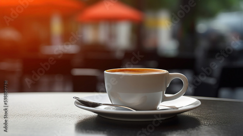 A cup of coffee on a table in a cafe at lunchtime at work. Generative Ai