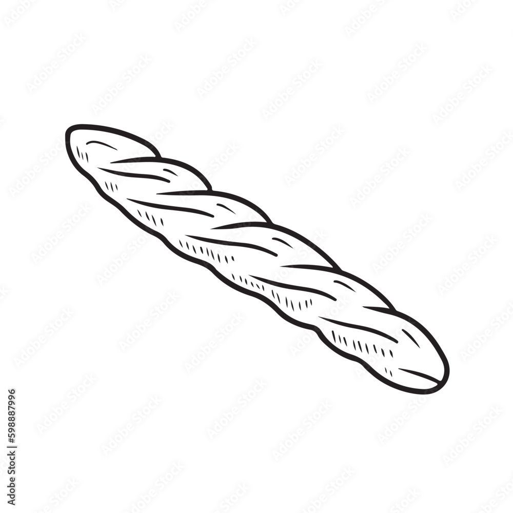 Tasty baked baguette with cereals bran, gluten free in black isolated on white background. Hand drawn vector sketch illustration in doodle engraved vintage style. Healthy, bakery, icon