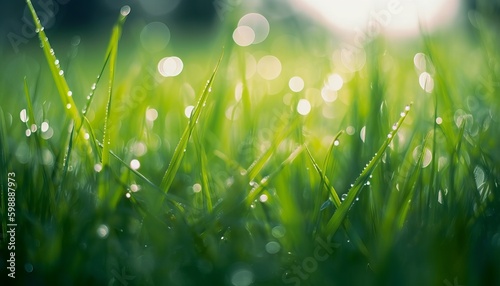 Fotografia Very beautiful wide-format photo of green grass close-up in an early spring or s