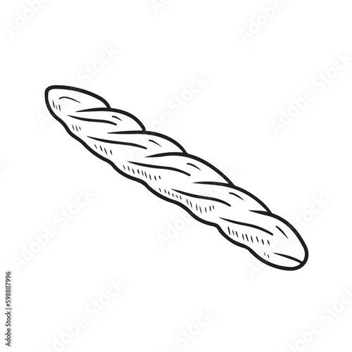 Tasty baked baguette with cereals bran, gluten free in black isolated on white background. Hand drawn vector sketch illustration in doodle engraved vintage style. Healthy, bakery, icon