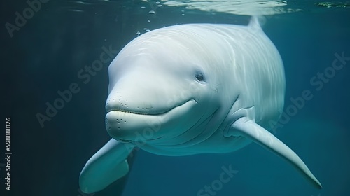Foto Friendly beluga whale or white whale in water