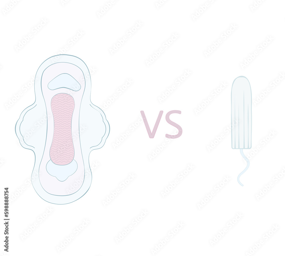 Fototapeta premium Pads or tampon choice feminine hygiene illustration
