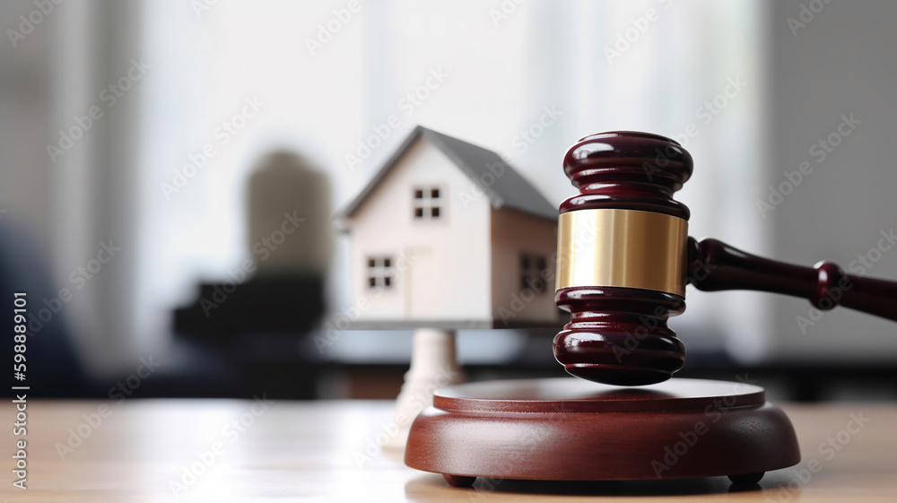 Real estate sale auction concept, gavel and house model. Generative Ai Real estate sale auction concept, gavel and house model. Generative Ai