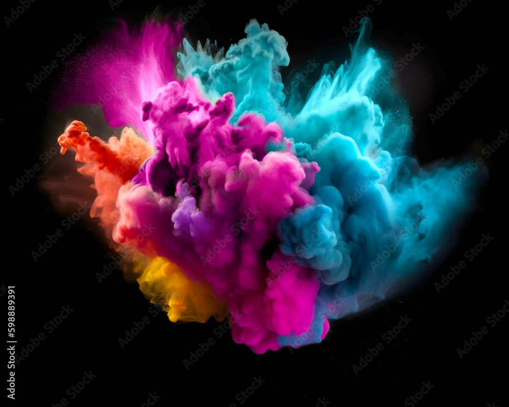 Color smoke cloud, ink paint splash abstract background. Colour water splash or liquid injection of dripped blend. Сreative abstract background generative ai.