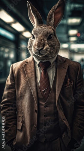 Hare in suit as a mafia boss Generative AI