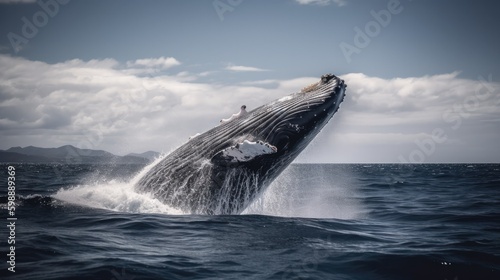 Jumping humpback whale over water. Generative AI © Sandris_ua