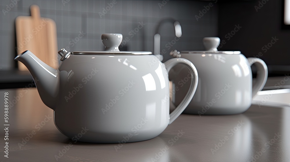 Modern teapot on grey kitchen Generative AI Modern teapot on grey kitchen Generative AI