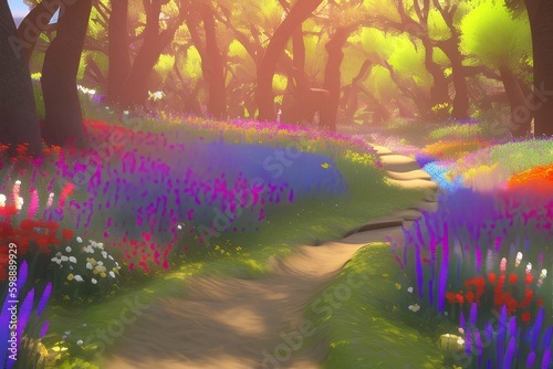 Trail Yo among colorful flowers - generative ai © unalcreative