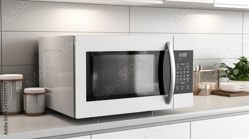 Microwave oven on kitchen light interior Generative AI
