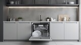 Modern dishwasher on grey kitchen