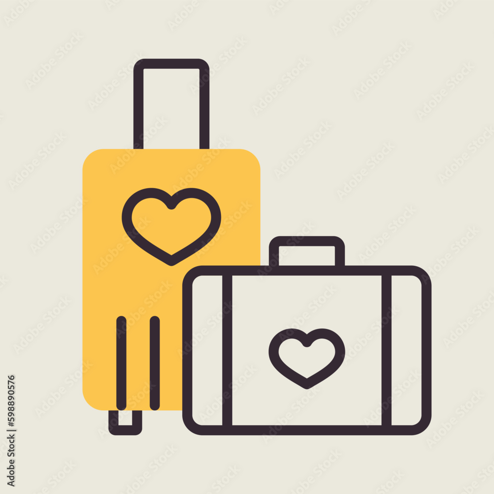 Suitcase and honeymoon on vacation wedding icon Suitcase and honeymoon on vacation wedding icon