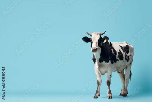 A potrait of animal cow with large empty background. generative ai