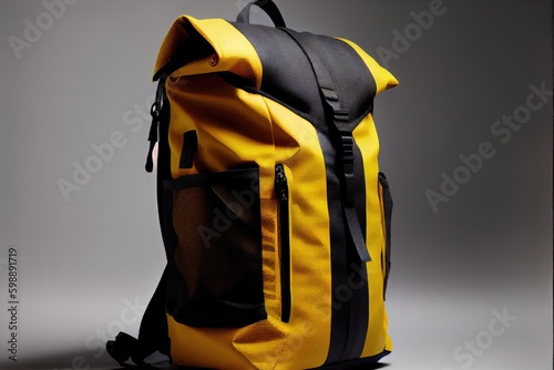 stylish rolltop backpack on white background Generative AI photo