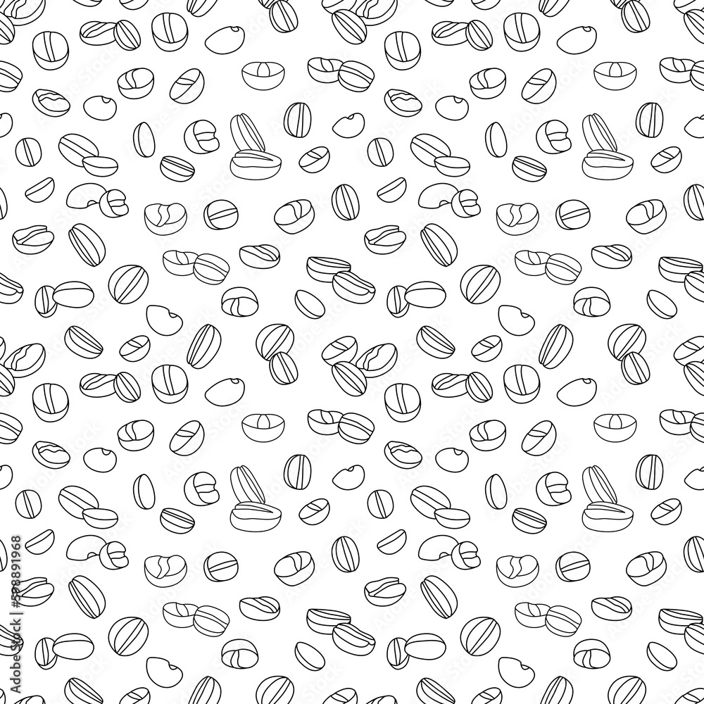 Coffee beans Seamless background. Contour drawing