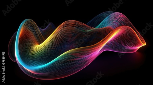 Abstract 3D Wave in Neon Holographic Motion. Generative AI