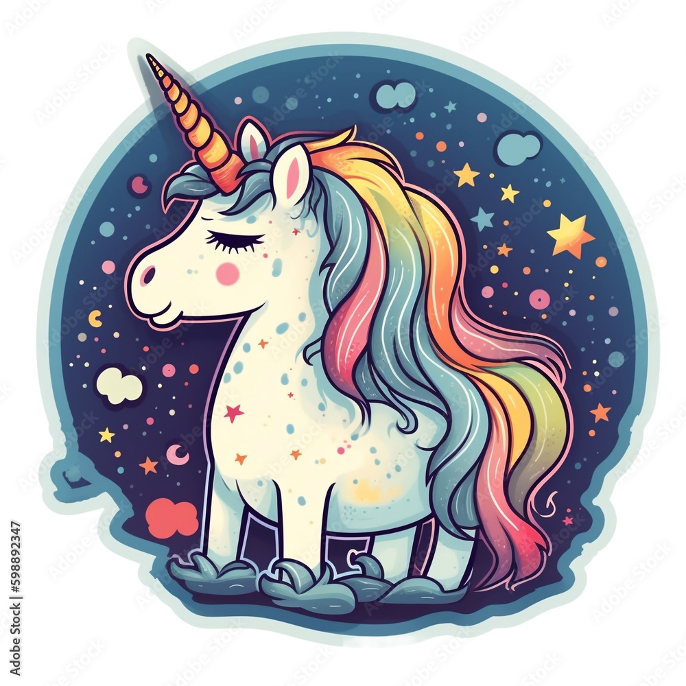 rainbow unicorn sticker - obrazy, fototapety, plakaty 