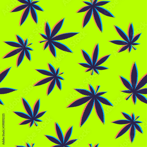 Patrón sin fisuras de cannabis. Jamaicano 420 Vector gráfico psicodélico. Diseño inspirado en la marihuana. Fondo de reggae con hojas de cannabis. Contenido visual textil.