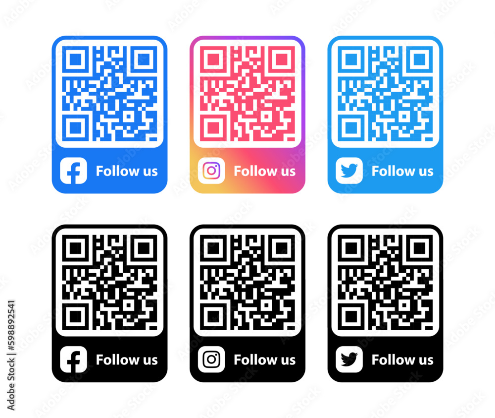 Social Media Icons Facebook Instagram Twitter With Qr Code Follow Us On Social Media Qr Code