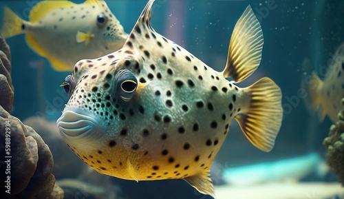 Saint Petersburg, Russia, aquarium with longhorn cowfish (Lactoria cornuta) Generative AI Generative AI photo