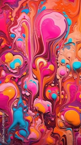 fluid art composition features a vibrant color scheme with bold and eye-catching designs