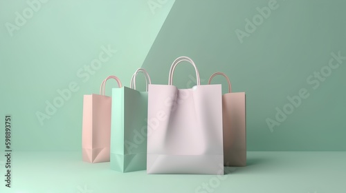 Shopping concept featuring shopping bags in soft, dusted pastel colors, evoking a sense of style, elegance, and consumer delight in the retail experience. Generative AI