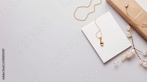 Wedding composition with gold necklace and free empty space Generative AI