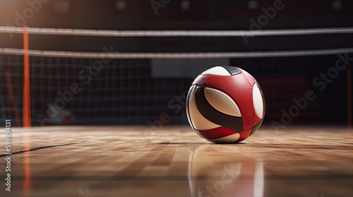 volleyball ball on blurred background of net in gym Generative AI photo