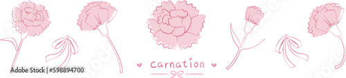 Line illustration carnation flower. Mother's day card decoration.