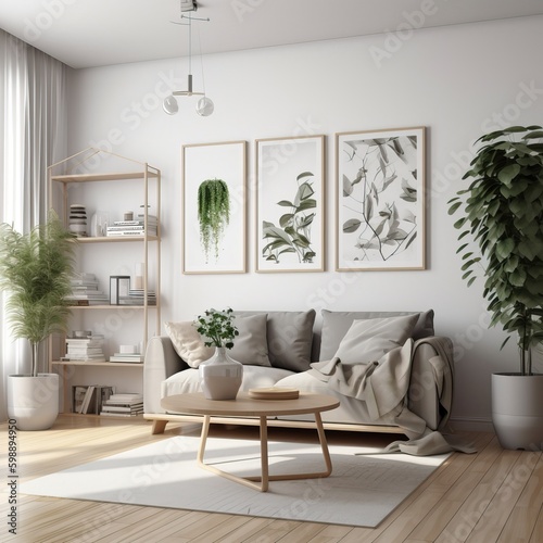 Elegant minimal classic interior with a comfy sofa, generative ai © FrankBoston