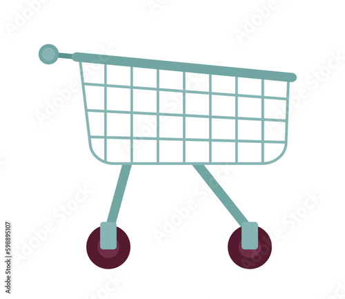 Shopping trolley with wheels semi flat colour vector object. Grocery cart for supermarket. Editable cartoon clip art icon on white. Simple spot illustration for web graphic design and animation