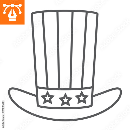 Uncle Sam's hat line icon, outline style icon for web site or mobile app, independence day and USA, american hat vector icon, simple vector illustration, vector graphics with editable strokes.