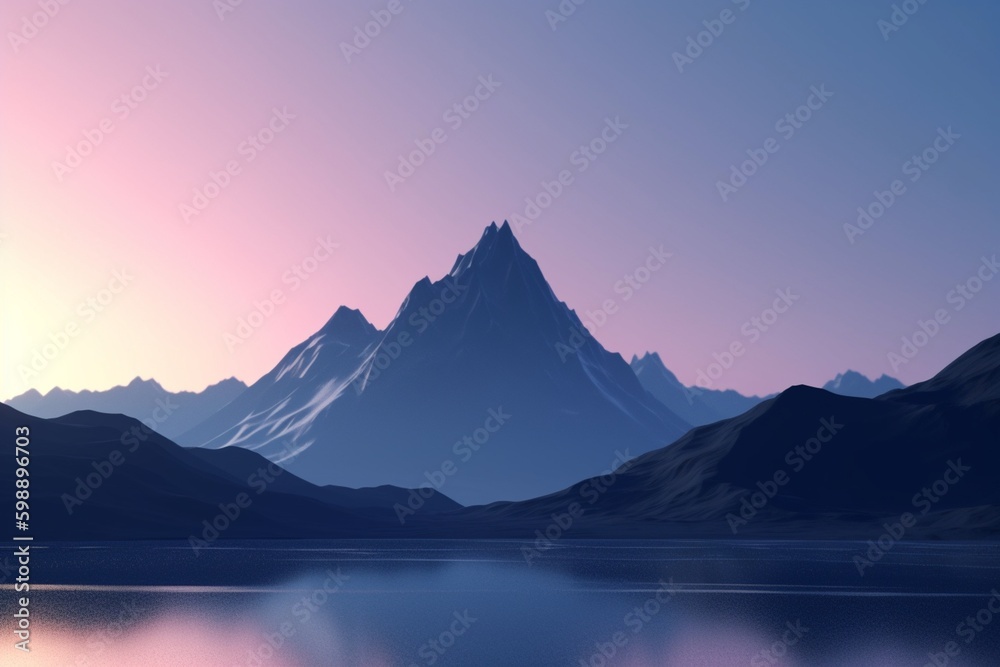 A minimalist landscape with a scenic mountain range or peak, Generative AI