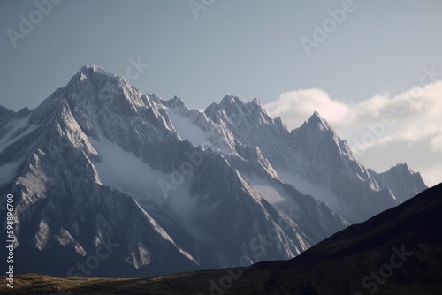 A minimalist landscape with a scenic mountain range or peak, Generative AI © JOSE