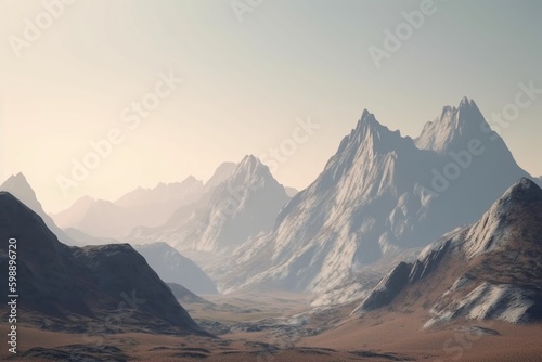 A minimalist landscape with a scenic mountain range or peak, Generative AI