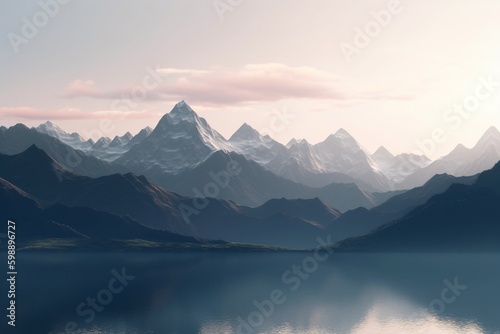 A minimalist landscape with a scenic mountain range or peak, Generative AI © JOSE