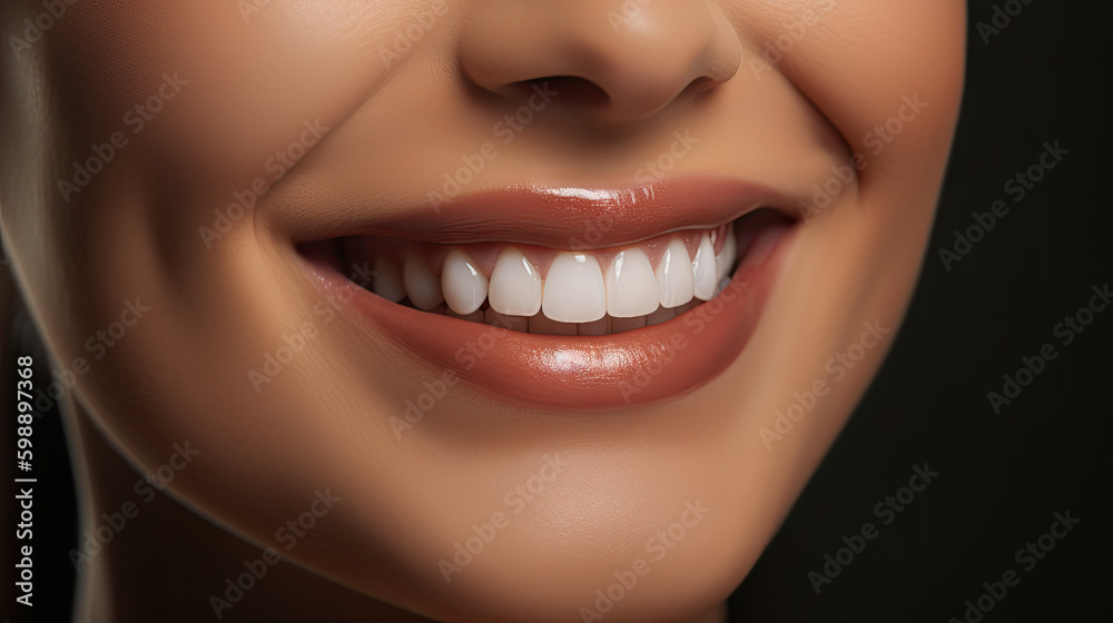 Smiling mouth of a woman with perfect teeth. Generative AI Smiling mouth of a woman with perfect teeth. Generative AI