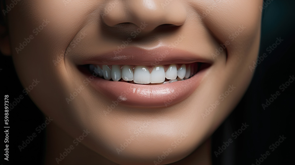 Smiling mouth of a woman with perfect teeth. Generative AI Smiling mouth of a woman with perfect teeth. Generative AI