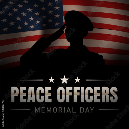 Memorial Day Design. Peace Officers with USA army soldier in flag background illustration