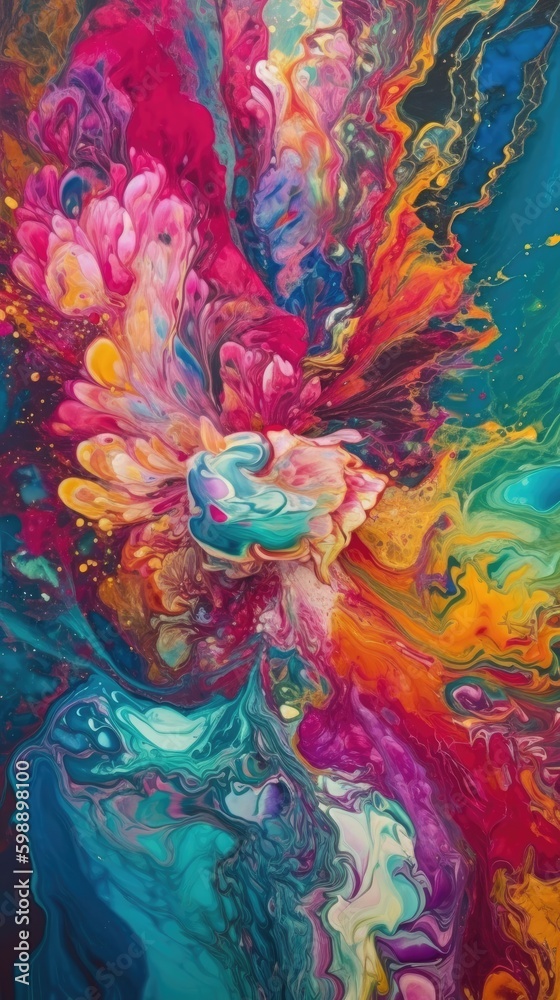 explosion fluid art that breaks down an abstract photograph composition, with vibrant colors, shades of pink, blue, purple, and yellow explosion fluid art that breaks down an abstract photograph composition, with vibrant colors, shades of pink, blue, purple, and yellow