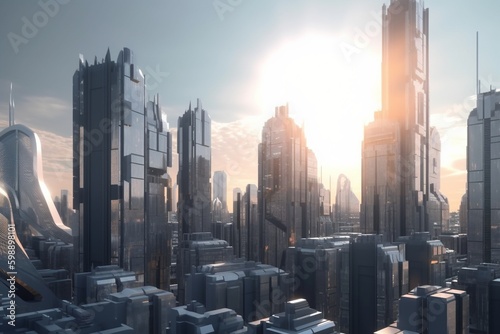 A futuristic cityscape with advanced education and learning technology, Generative AI