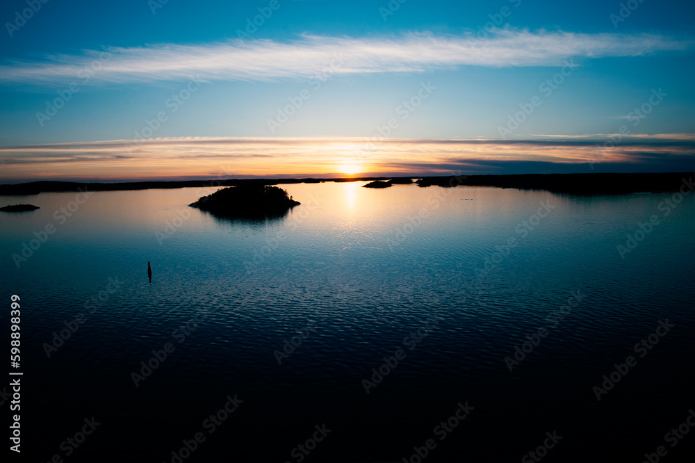 Sunset sea scape with summer blue sky nature background