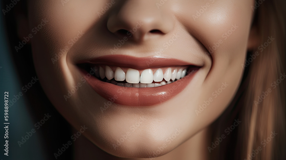 Close-up of woman with perfect teeth. Generative AI Close-up of woman with perfect teeth. Generative AI