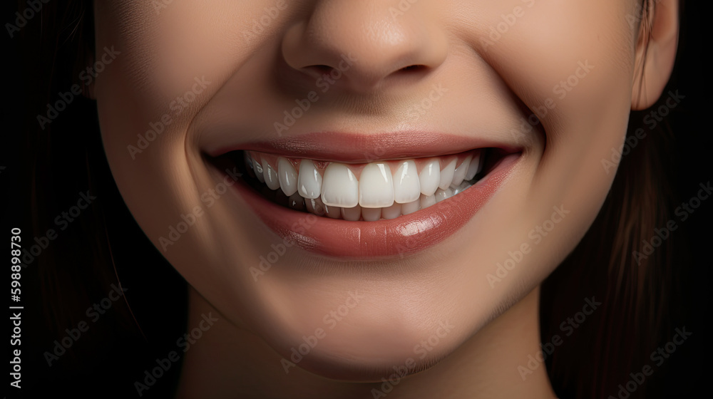 Close-up of woman with perfect teeth. Generative AI Close-up of woman with perfect teeth. Generative AI