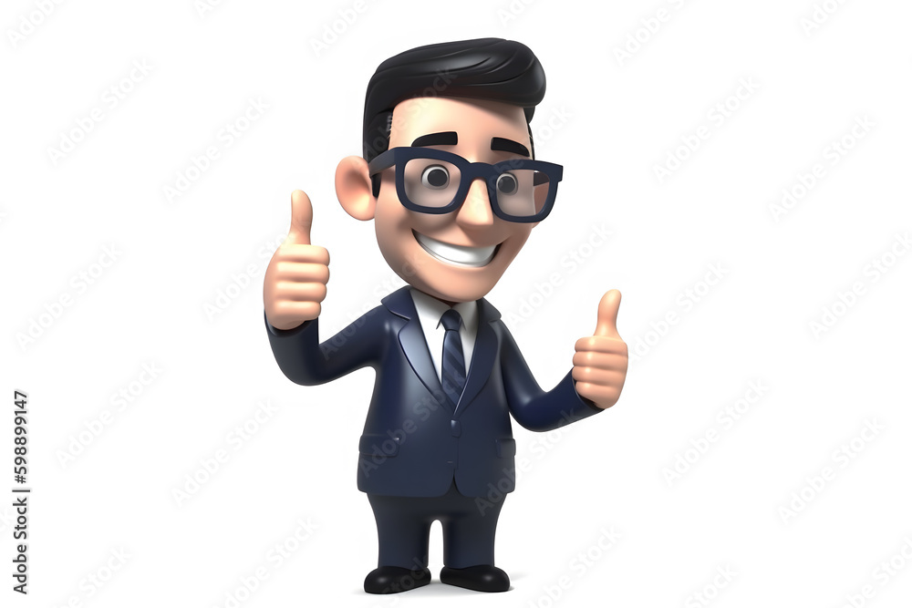 3D animation of business man with thumbs up gesture. Generative AI